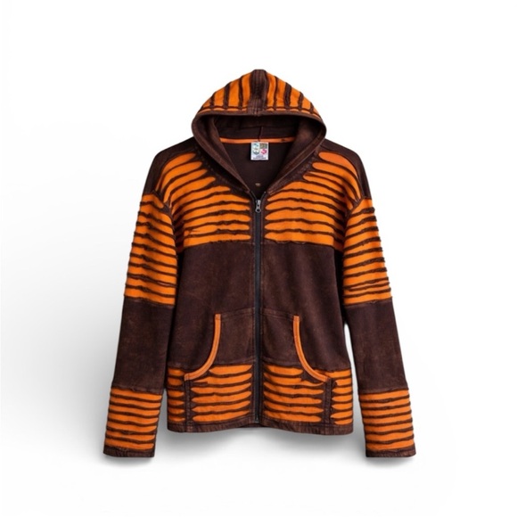 India Boutique Razor Cut Festival Trance Hippie Hooded Zip Up Sweater - Picture 3 of 4